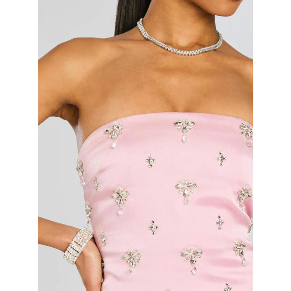 NWT $1098 Elise Blush Pink Satin Crystal Beaded Dress Gown Cocktail XS Rare - Picture 9 of 16